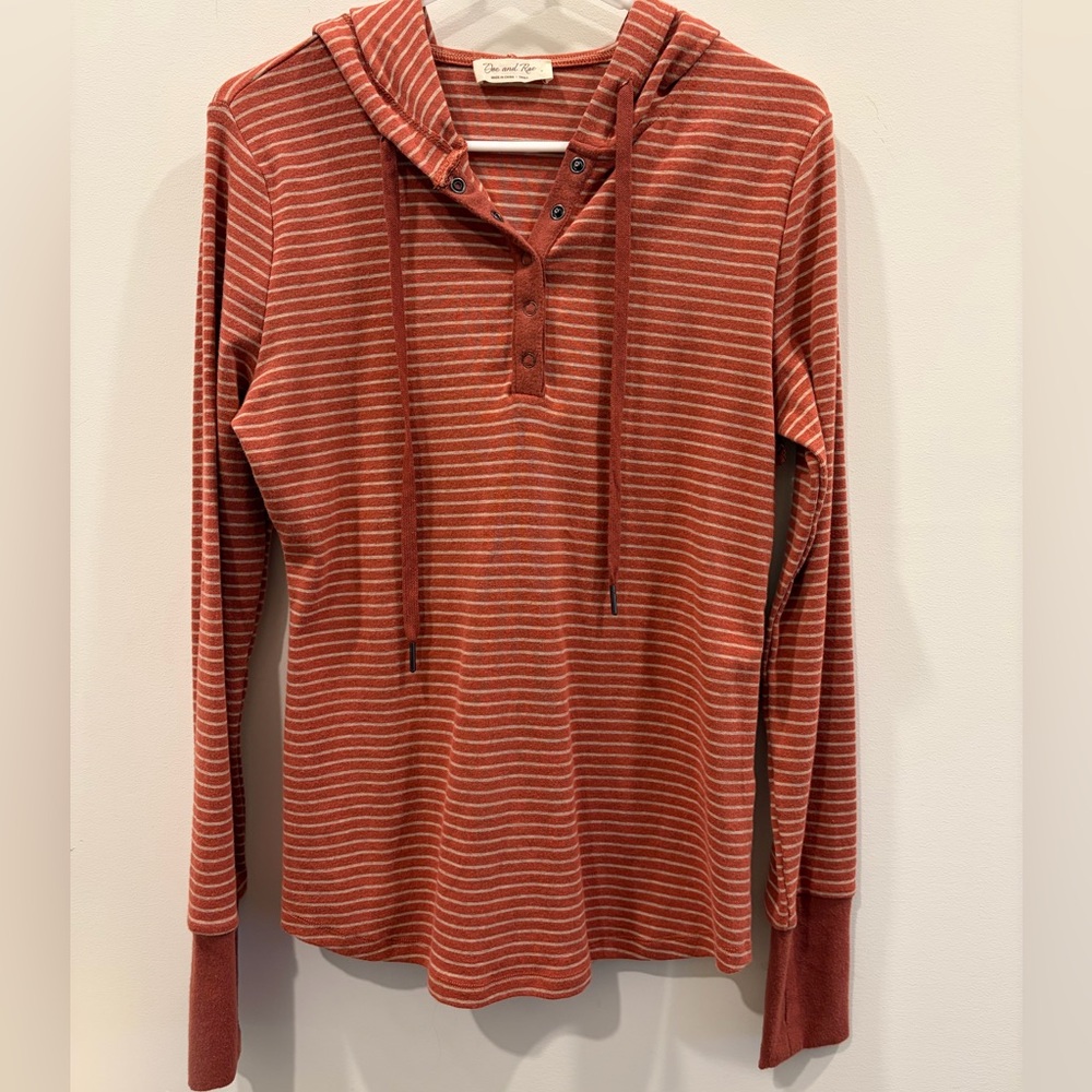 Doe & Rae Rust-Striped Hooded Henley